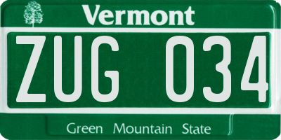 VT license plate ZUG034
