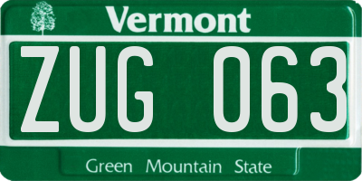 VT license plate ZUG063
