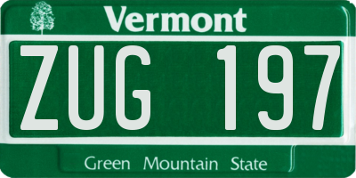 VT license plate ZUG197