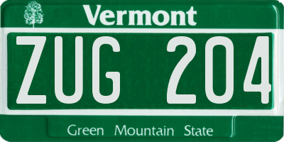 VT license plate ZUG204