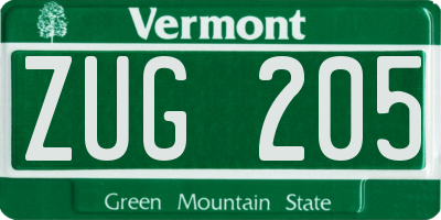 VT license plate ZUG205