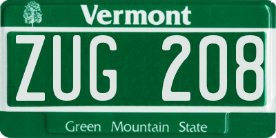 VT license plate ZUG208