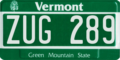VT license plate ZUG289