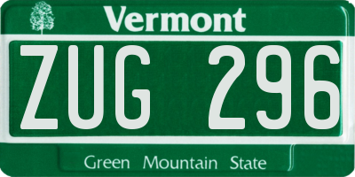 VT license plate ZUG296