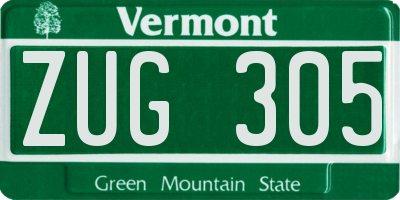 VT license plate ZUG305