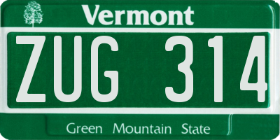 VT license plate ZUG314