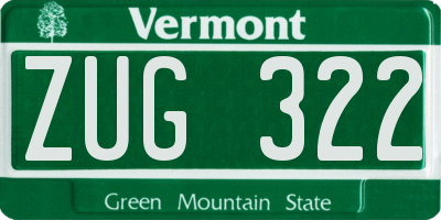 VT license plate ZUG322