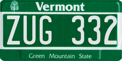 VT license plate ZUG332
