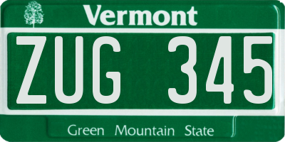 VT license plate ZUG345