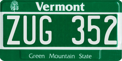 VT license plate ZUG352