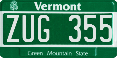 VT license plate ZUG355