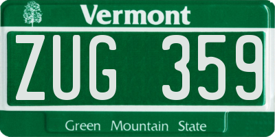VT license plate ZUG359