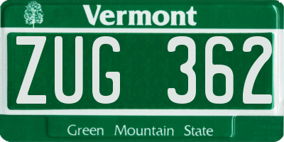 VT license plate ZUG362