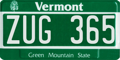 VT license plate ZUG365