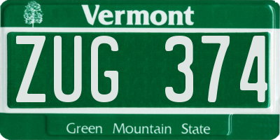VT license plate ZUG374