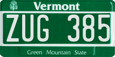 VT license plate ZUG385