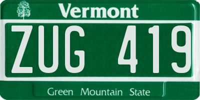 VT license plate ZUG419