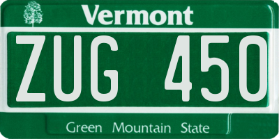 VT license plate ZUG450