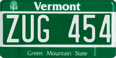 VT license plate ZUG454