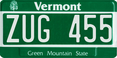 VT license plate ZUG455