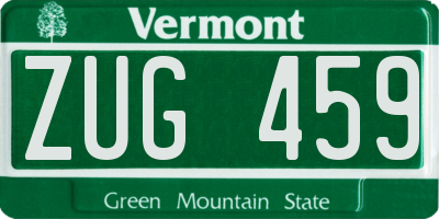 VT license plate ZUG459