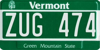 VT license plate ZUG474