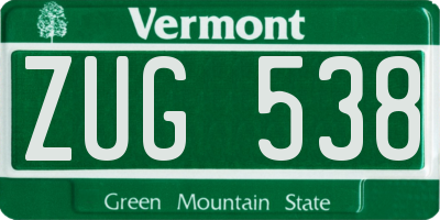 VT license plate ZUG538