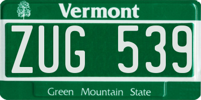 VT license plate ZUG539