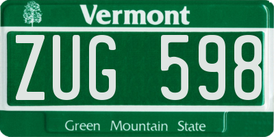 VT license plate ZUG598