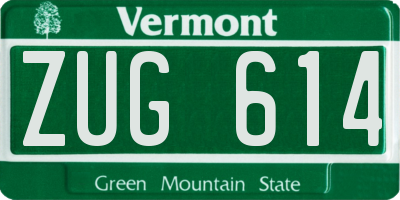 VT license plate ZUG614