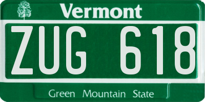 VT license plate ZUG618