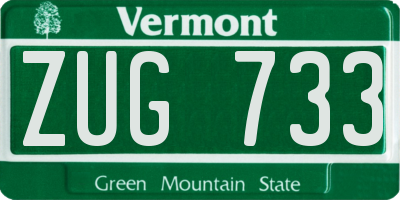 VT license plate ZUG733