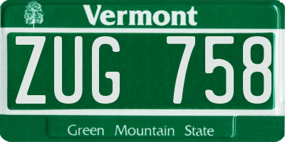 VT license plate ZUG758