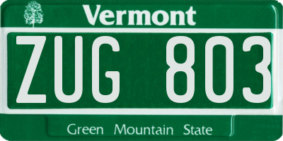 VT license plate ZUG803