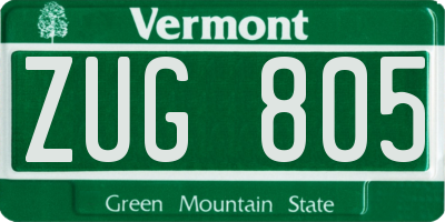 VT license plate ZUG805