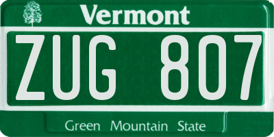 VT license plate ZUG807