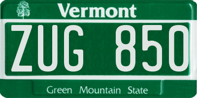 VT license plate ZUG850