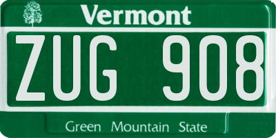 VT license plate ZUG908