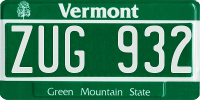 VT license plate ZUG932