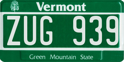 VT license plate ZUG939