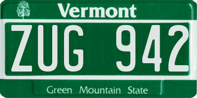 VT license plate ZUG942
