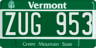 VT license plate ZUG953
