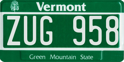 VT license plate ZUG958