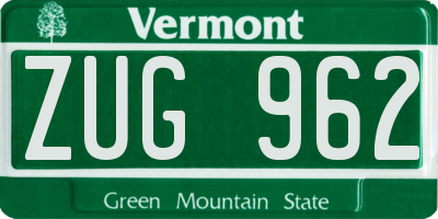 VT license plate ZUG962