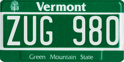 VT license plate ZUG980