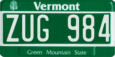 VT license plate ZUG984