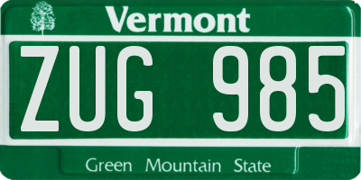 VT license plate ZUG985