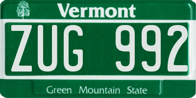 VT license plate ZUG992
