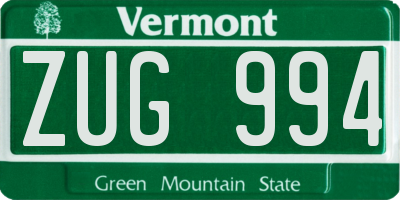 VT license plate ZUG994