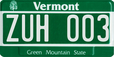 VT license plate ZUH003